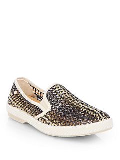 Rivieras Metallic Woven Slip Ons   Gold  Rivieras Shoes