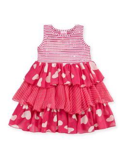 Sequin Bodice Mix Print Dress, Pink/White, 2T 4T