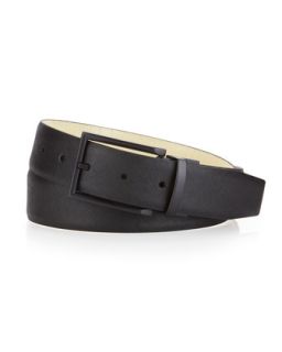 Embossed Solid Reversible Leather Belt, White/Black