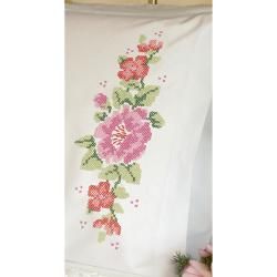 Pink Rose Pillowcase Pair Stamped Cross Stitch 20x30