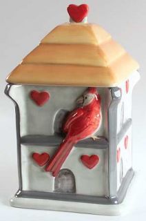 Gibson Designs Bird House Figurine Cookie Jar & Lid, Fine China Dinnerware   Red