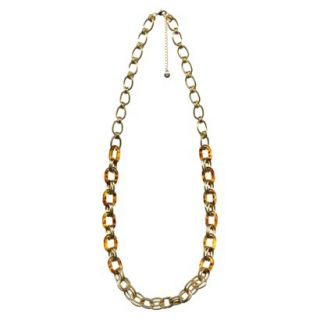Womens Long Chain Link Necklace with Tortoise Accents   Gold/Brown