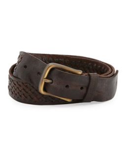 Horton Woven Leather Belt, Brown