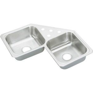Elkay CCR32324 Celebrity Corner Mount 4 Hole Double Bowl Kitchen Sink, Stainless