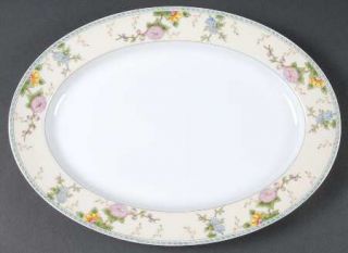 Noritake Amerita 13 Oval Serving Platter, Fine China Dinnerware   Green&White R