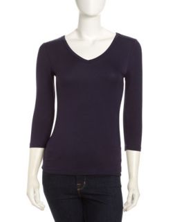 3/4 Sleeve V Neck Tee, Inkwell