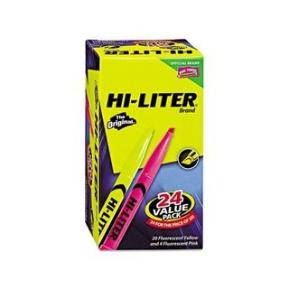 Hi liter Yellow/ Pink Pen style Highlighters (pack Of 24) (20 yellow, 4 pinkStyle Chisel tipPocket clipSize 5.812 inches long Model AVE29861 5.812 inches long Model AVE29861 )