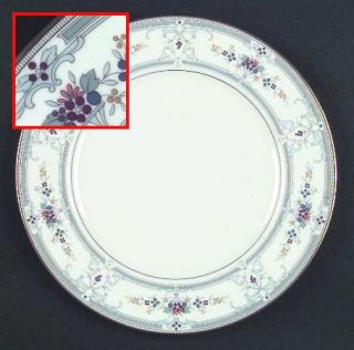 Noritake Kiev Dinner Plate, Fine China Dinnerware   Blue Bands&Scrolls, Floral B