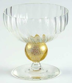 Union Street Manhattan Gold Compote   Heavy Optic,Gold On Clear Ball Stem