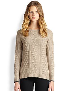 360 Sweater Side Zip Cable Knit Sweater   Almond/Black