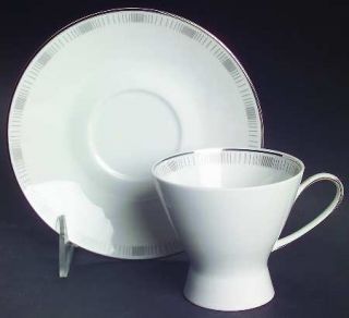 Rosenthal   Continental Platinum Lines Footed Cup & Saucer Set, Fine China Dinne