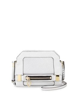 Honore Perforated Leather Crossbody Bag, White