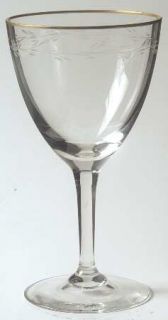 Gorham Adrian Water Goblet   Stem #6009, Cut Plant Design, Gold Trim
