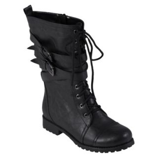 Womens Journee Collection Wrap Buckle Detail Combat Boots   Black 6