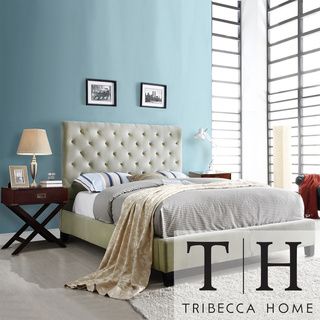Tribecca Home Sophie Taupe Velvet Bed With Espresso Box Nightstands