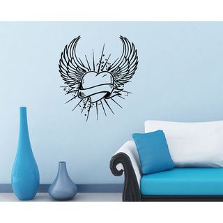 Flaming Heart With Wings Vinyl Wall Decal (Glossy blackEasy to applyDimensions 25 inches wide x 35 inches long )