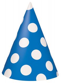 Royal Blue with White Polka Dots Cone Hats