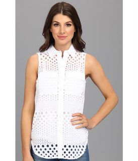 MICHAEL Michael Kors Sleeveless Embellished Button Down Shirt Womens Blouse (White)