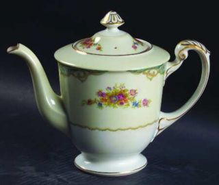 Jyoto Fairmont Teapot & Lid, Fine China Dinnerware   Blue Green Edge, Floral On