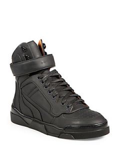 Givenchy Leather High Top Lace Up Sneakers   Black