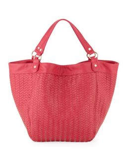 Faux Leather Woven Tote, Pink
