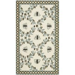 Hand hooked Bees Ivory/ Blue Wool Rug (26 X 4)