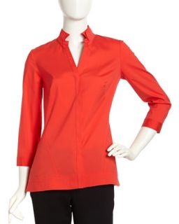 Stretch Knit Long Sleeve Blouse, Rosehip