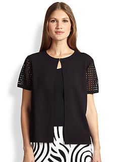 Lafayette 148 New York Cropped Eyelet Detail Cardigan   Black