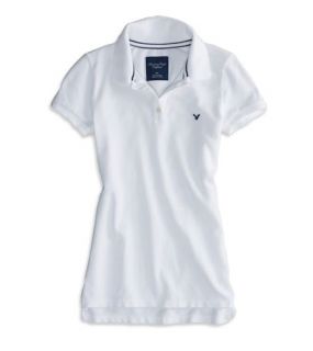White AE Short Sleeve Polo, Womens XXS