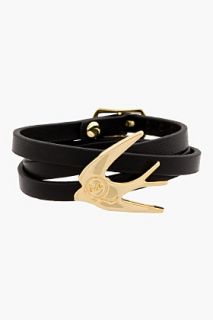 Mcq Alexander Mcqueen Black Leather Swallow Wrap Bracelet