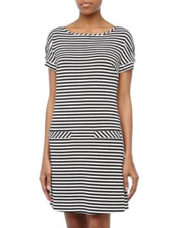 Striped Matte Jersey Shift Dress, Black/White