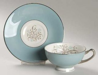 Syracuse Meadow Breeze Footed Cup & Saucer Set, Fine China Dinnerware   Blue/Gre