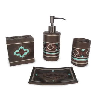 Veratex Pueblo Bath Accessory 4 piece Set (MultiMaterials ResinDimensions Lotion dispenser 7.5 inches high x 3.125 inches wide x 3.125 inches deepSoap dish 1 inch high x 3.625 inches wide x 5.625 inches deepTumbler 3 inches high x 3 inches wide x 4 i