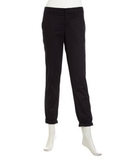 Ankle Crop Straight Twill Pants, Black