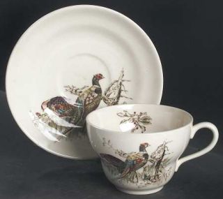 Johnson Brothers Game Birds Cream/Oval Oversized Cup & Saucer Set, Fine China Di
