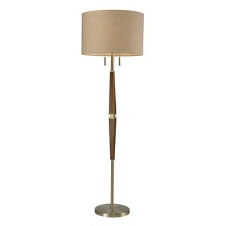 Wood 2 light Satin Brass Floor Lamp