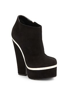 Suede Cutout Wedge Ankle Boots   Black