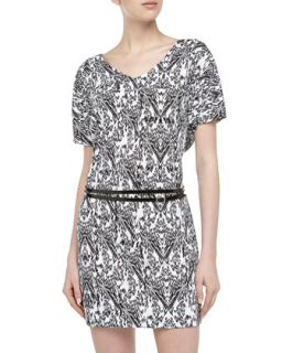 Dolman Sleeve Abstract Print Matte Jersey Dress, Black