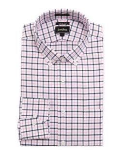 Button Down Checked Long Sleeve Dress Shirt, Pink