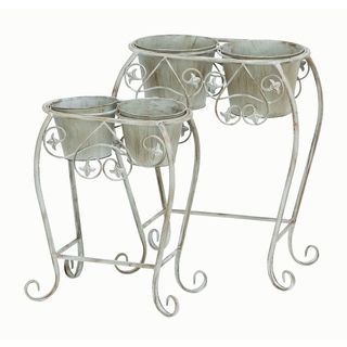 White Metal Curved Leg Planters (set Of 2) (WhiteMaterials MetalQuantity Two (2)Small planter dimensions 17 inches high x 14 inches wide x 8 inches deepLarge planter dimensions 21 inches high x 17 inches wide x 10 inches deep )