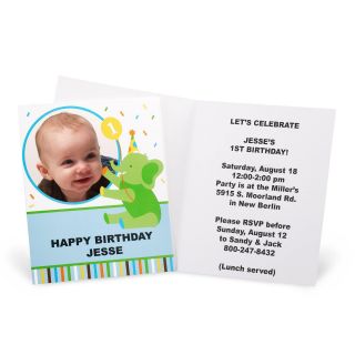 Sweet Safari Blue 1st Birthday Personalized Invitations