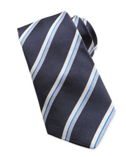 Twin Stripe Textured Silk Tie, Navy