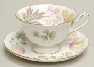 Shelley Columbine (Scalloped) Footed Cup & Saucer Set, Fine China Dinnerware   P