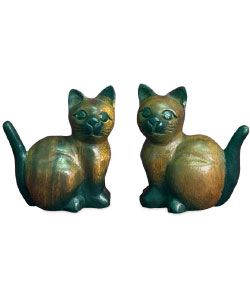 Handcarved Wooden Pair Of Cats