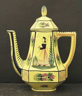 Quimper Soleil Yellow (Octagonal,Lady) Coffee Pot & Lid, Fine China Dinnerware  