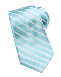 Perfect Stripe Silk Tie, Aqua