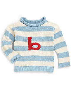 MJK Knits Toddlers & Little Kids Personalized Striped Sweater/Blue & White   B