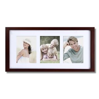 Adeco 3 opening Walnut Matted Wooden Wall Hanging Collage Photo Frame
