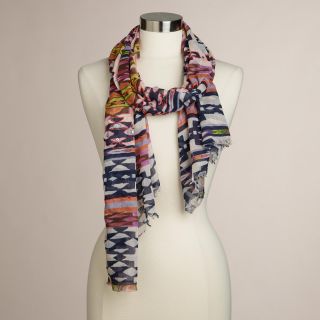Multicolor Ikat Neon Embroidered Scarf   World Market