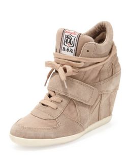 Womens Bowie Suede and Canvas Wedge Sneaker, Chamois   Ash